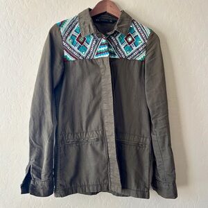 ZARA Trafaluc vintage army green jacket with beaded detail